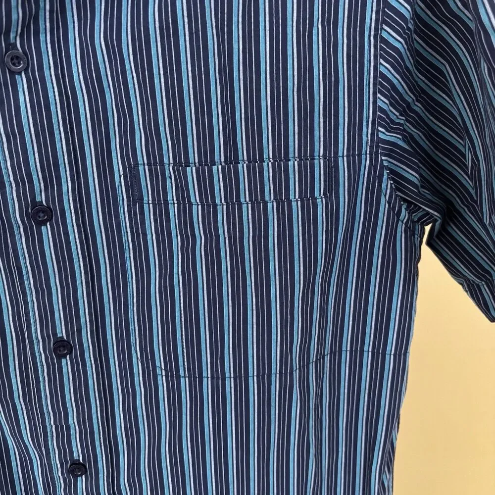 The North Face Men's Black and Blue Vertical Stripe Button-Down Shirt